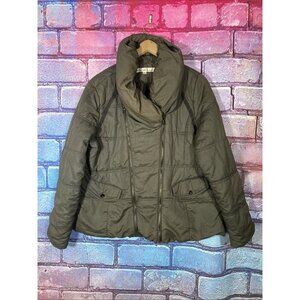 Kenneth Cole Women's Mid-Length Quilted Puffer Jacket Hooded Coat XL Olive Green